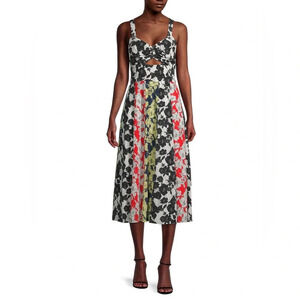 Jason Wu Mix Print A-Line Paneled Sweetheart Dress 100% Silk Size 4